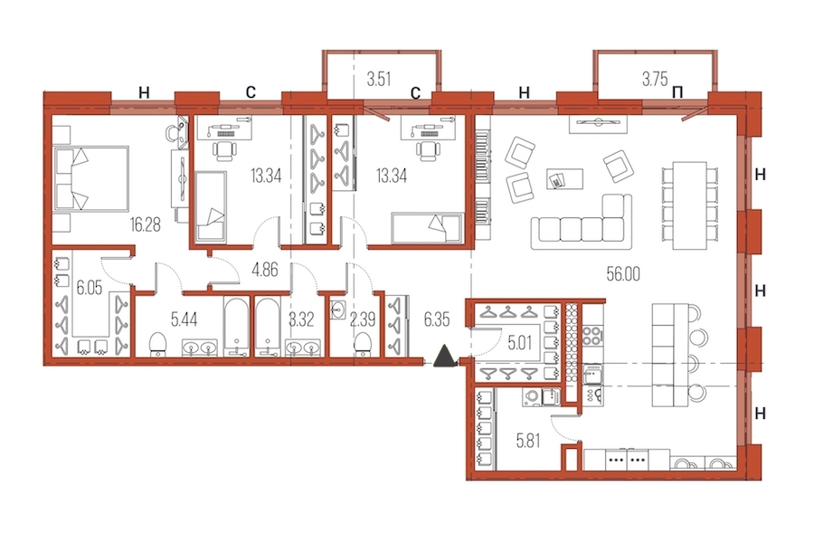 3-комнатная, 138 м² — ЖК ЖК Legenda Героев