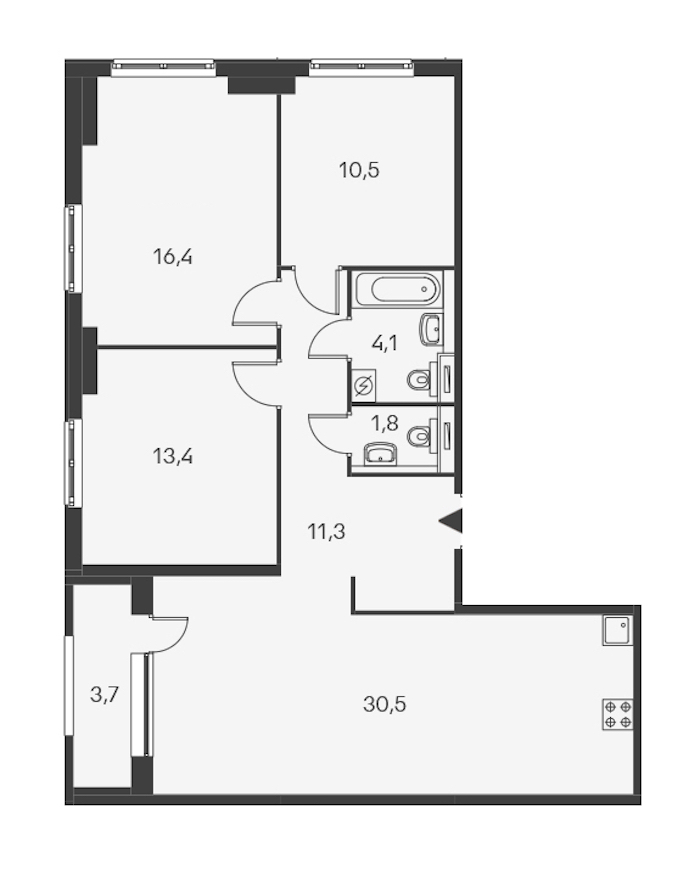 3-комнатная, 91 м² — ЖК ЖК Дальневосточный 15
