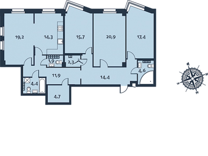 3-комнатная, 132 м² — ЖК ЖК Royal Park (Роял Парк)