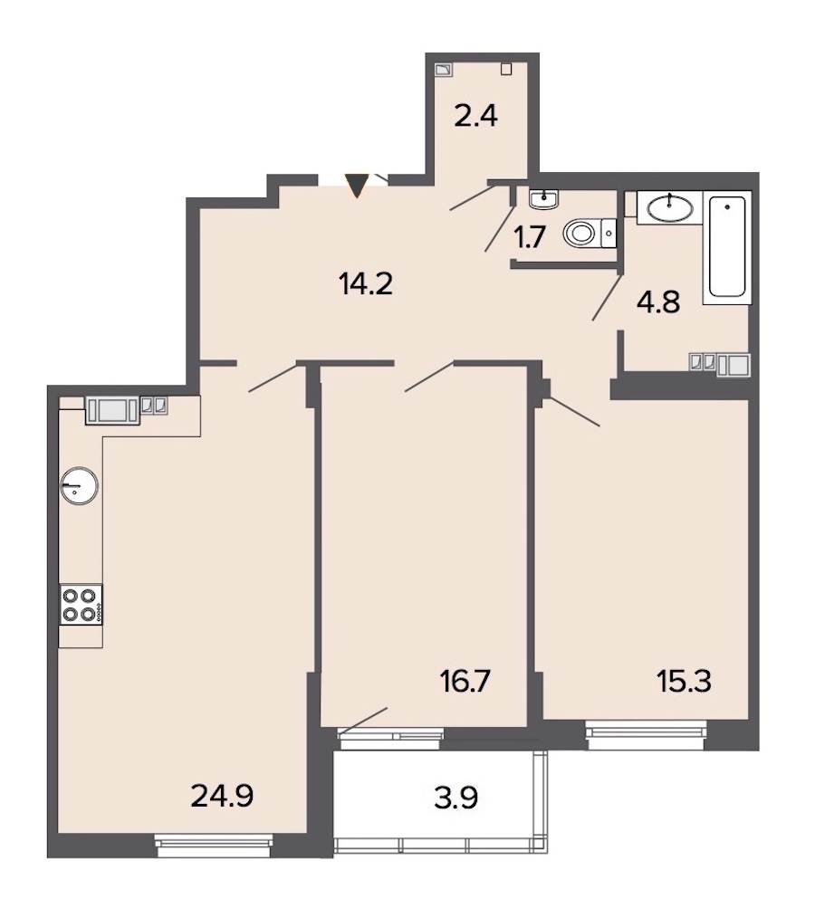 2-комнатная, 80 м² — ЖК Клубный дом Болконский
