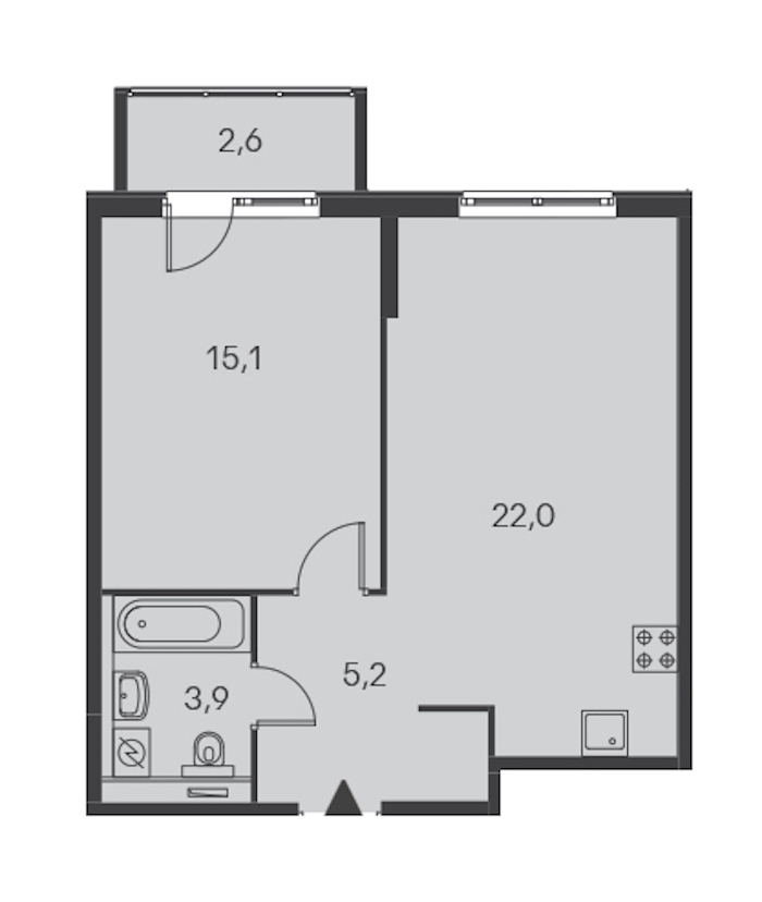 1-комнатная, 46 м² — ЖК ЖК Дальневосточный 15