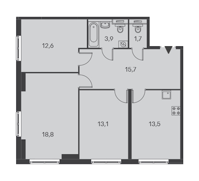 3-комнатная, 80 м² — ЖК ЖК Дальневосточный 15