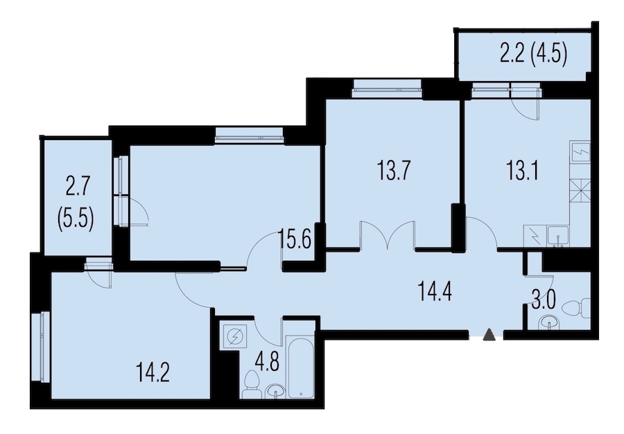 3-комнатная, 82 м² — ЖК ЖК Жемчужный Каскад