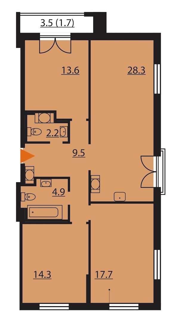 3-комнатная, 92 м² — ЖК ЖК Цивилизация на Неве
