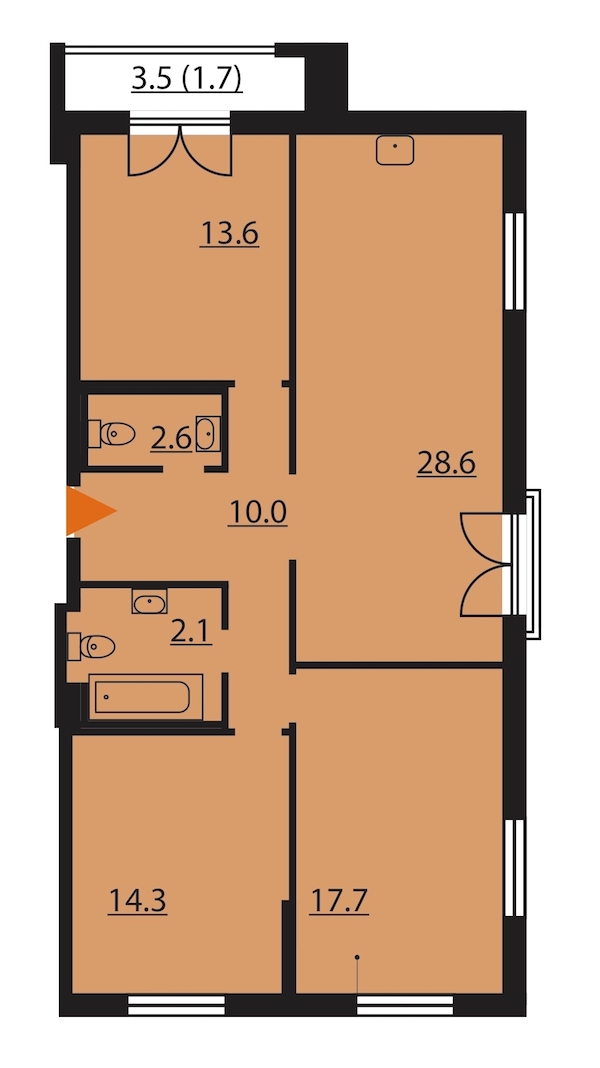 3-комнатная, 94 м² — ЖК ЖК Цивилизация на Неве