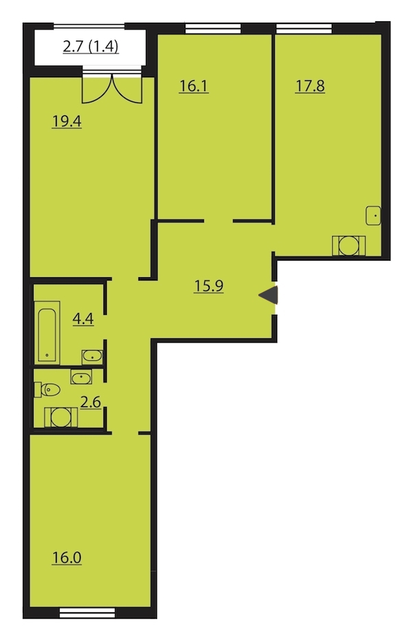 3-комнатная, 94 м² — ЖК ЖК Цивилизация на Неве