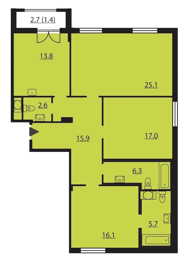 3-комнатная, 104 м² — ЖК ЖК Цивилизация на Неве