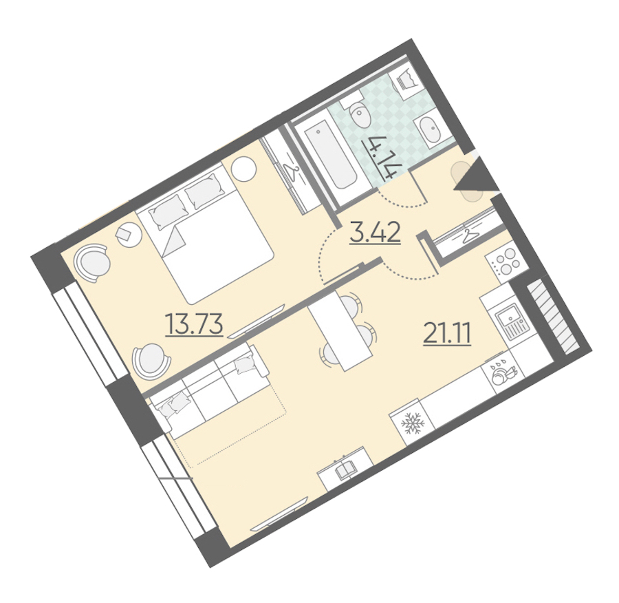 1-комнатная, 42 м² — ЖК ЖК Riviere Noire (Ривьер Нуар)