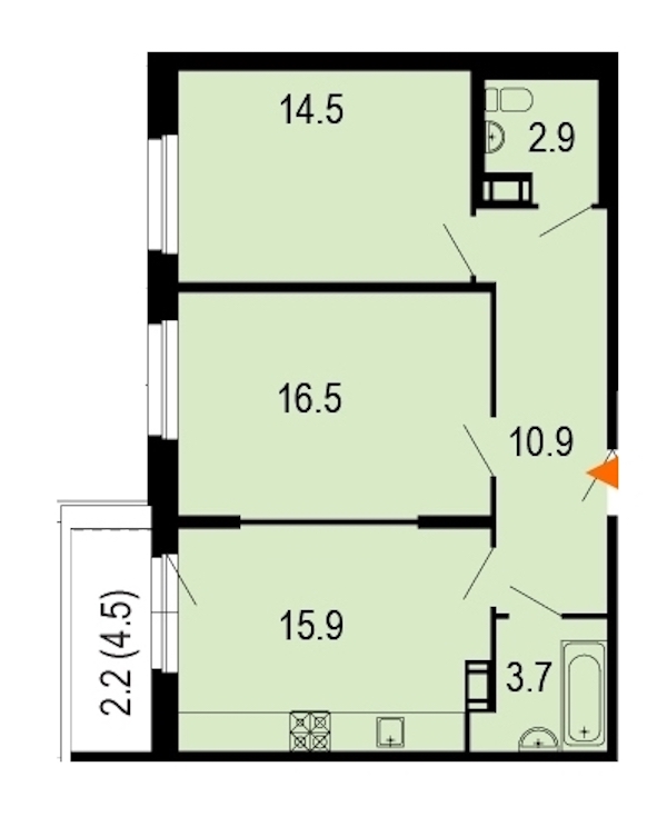 2-комнатная, 67 м² — ЖК ЖК Жемчужный берег