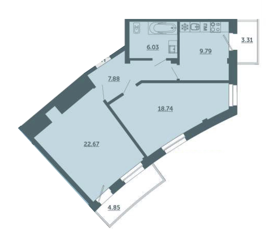 2-комнатная, 68 м² — ЖК ЖК Лахта Парк