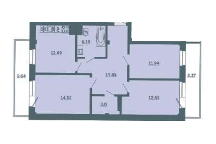 3-комнатная, 81 м² — ЖК ЖК Лахта Парк
