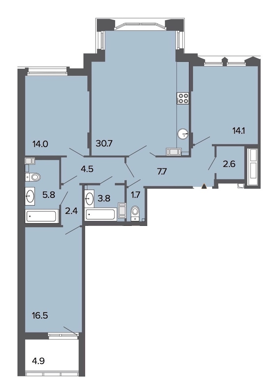 3-комнатная, 104 м² — ЖК Клубный дом Болконский