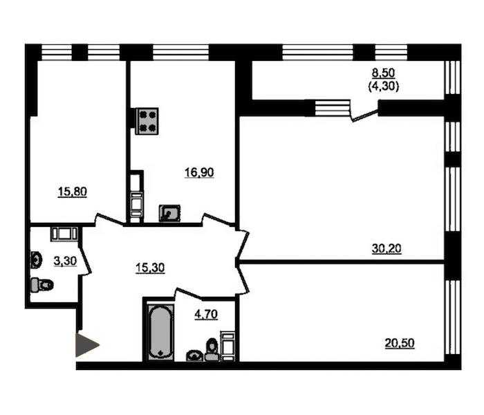 3-комнатная, 114 м² — ЖК ЖК Fusion (Фьюжн)