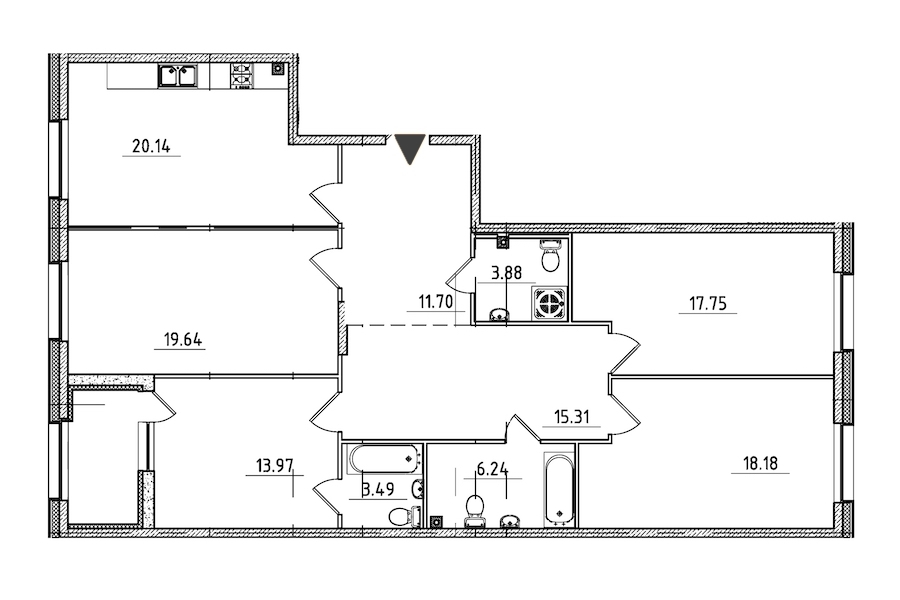 4-комнатная, 133 м² — ЖК ЖК Петровская доминанта