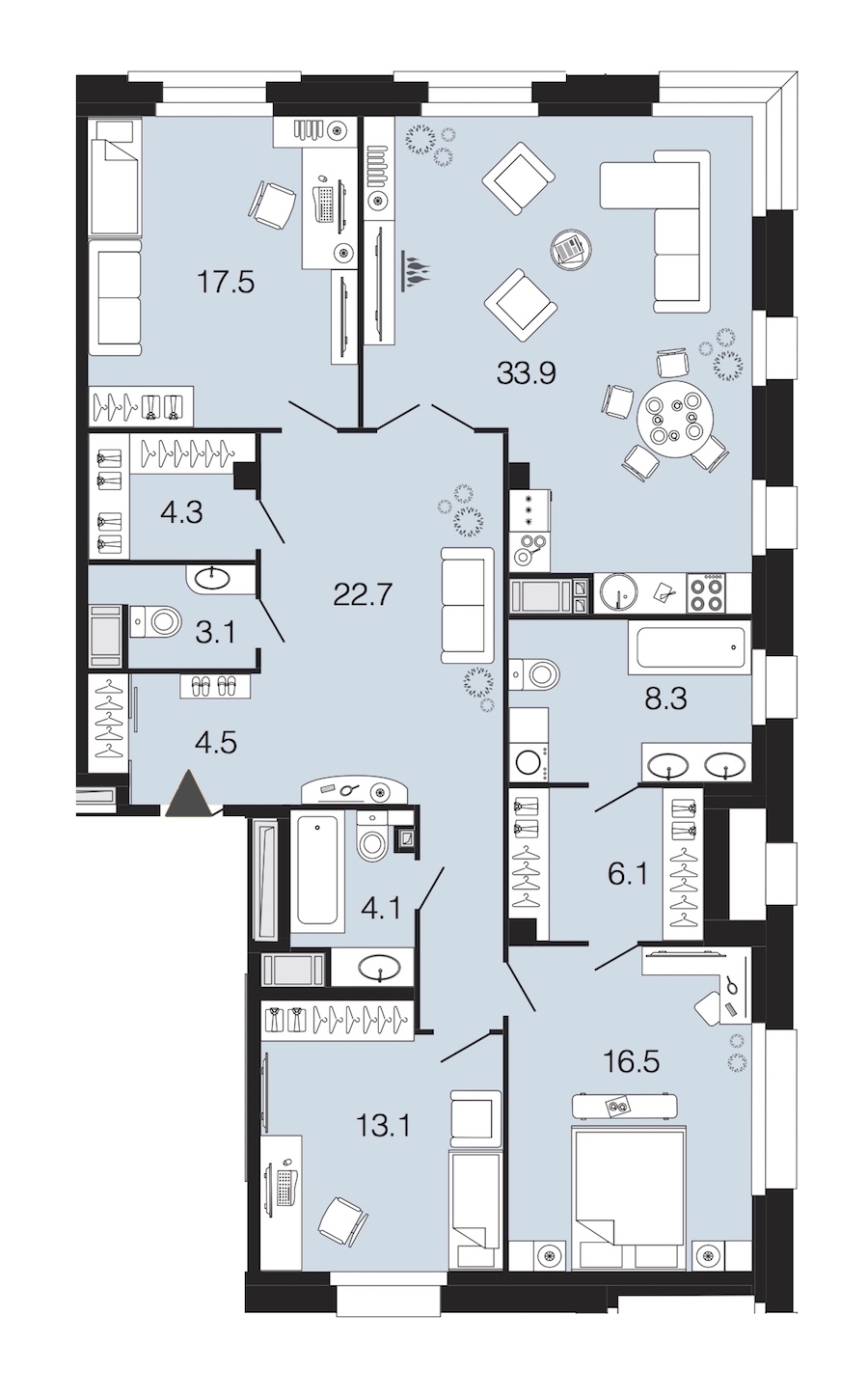 3-комнатная, 134 м² — ЖК ЖК Futurist (Футурист)