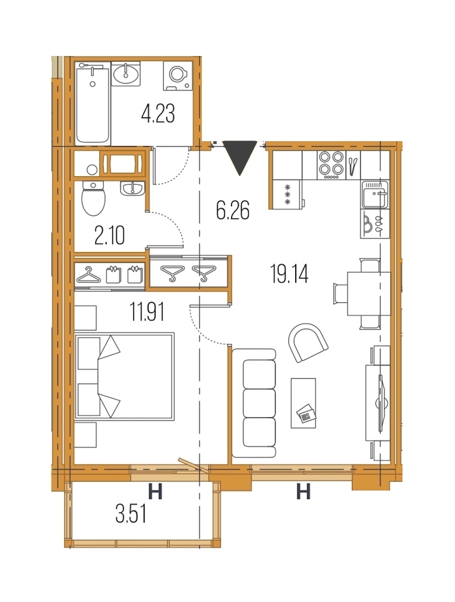 1-комнатная, 44 м² — ЖК ЖК Legenda Героев