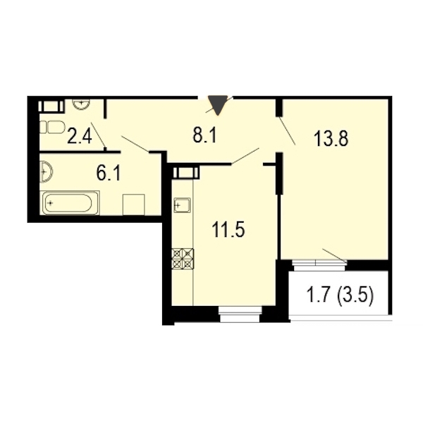 1-комнатная, 44 м² — ЖК ЖК Жемчужный берег