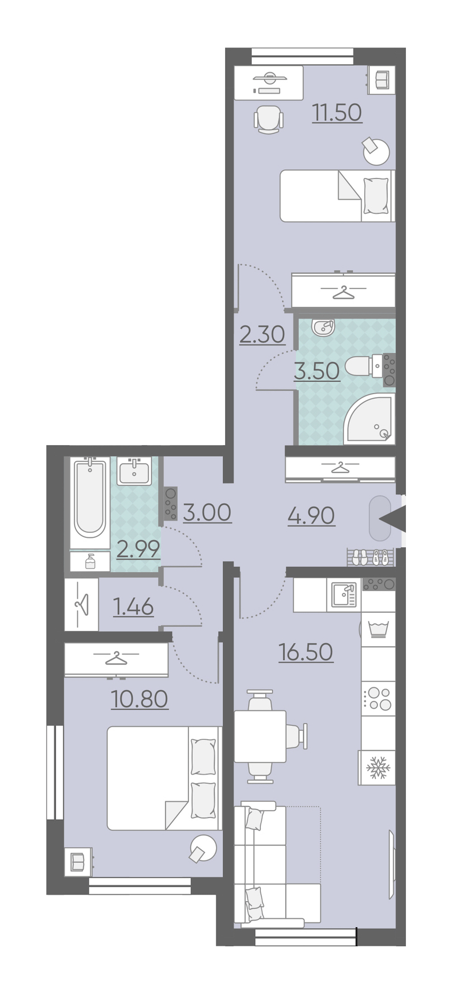2-комнатная, 57 м² — ЖК ЖК Ручьи