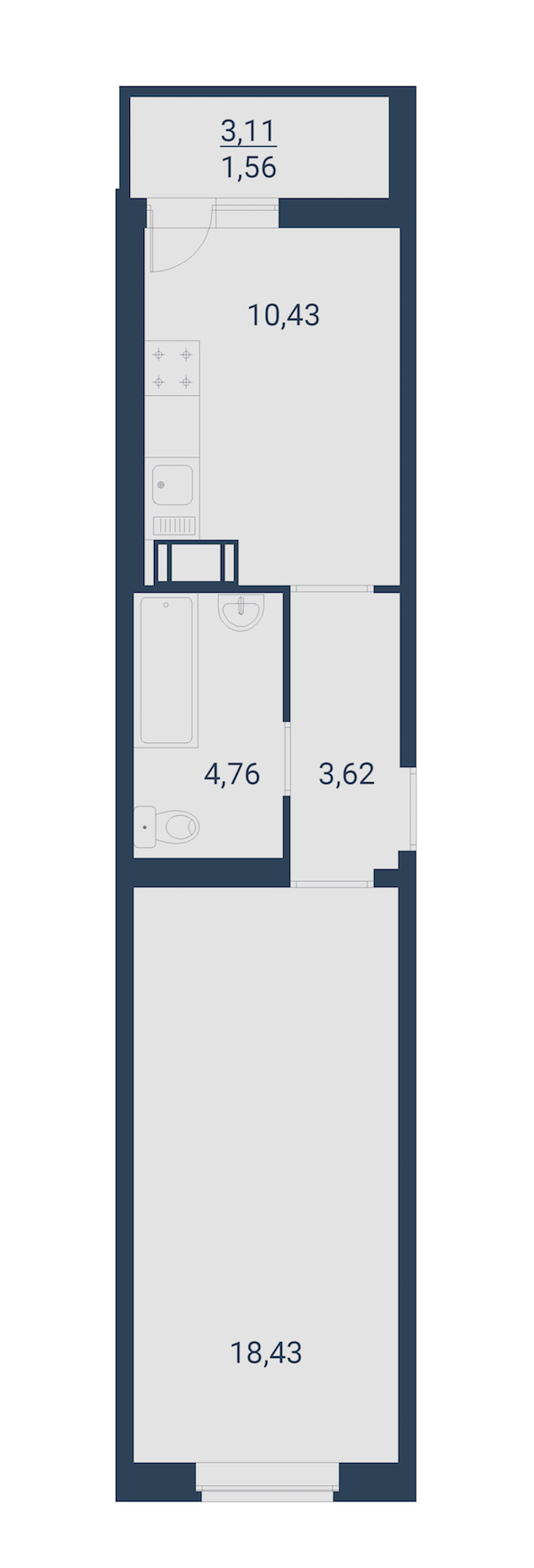 1-комнатная, 39 м² — ЖК ЖК Материк