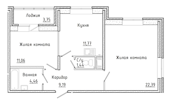 2-комнатная, 62 м² — ЖК ЖК Мурино 2019