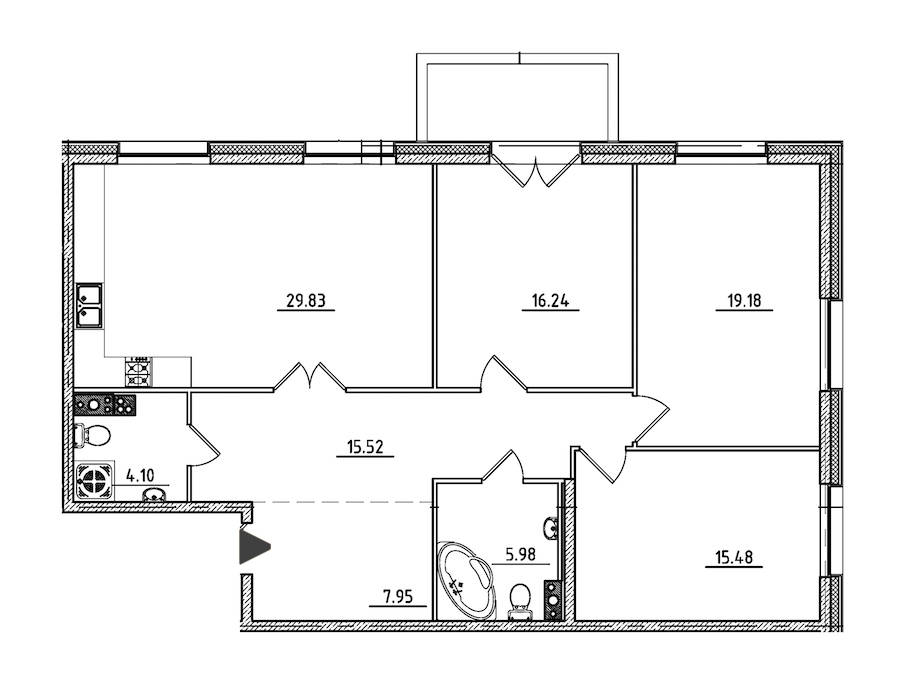 3-комнатная, 116 м² — ЖК ЖК Петровская доминанта