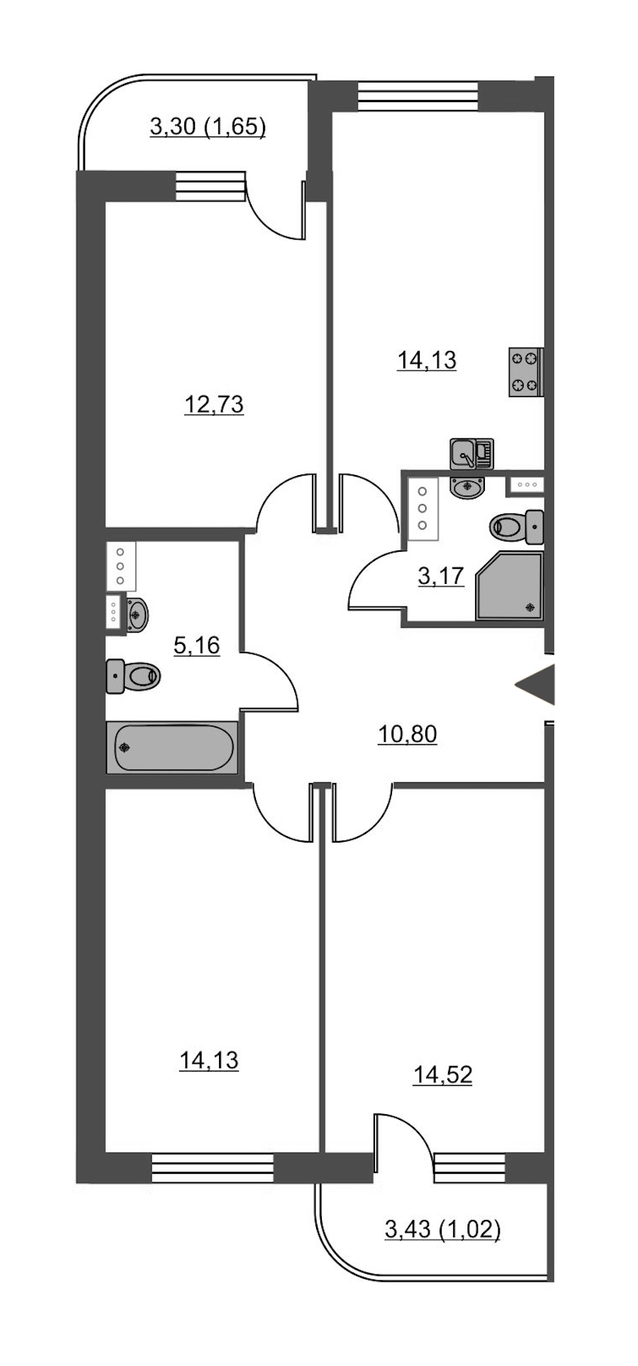 3-комнатная, 77 м² — ЖК ЖК Энфилд