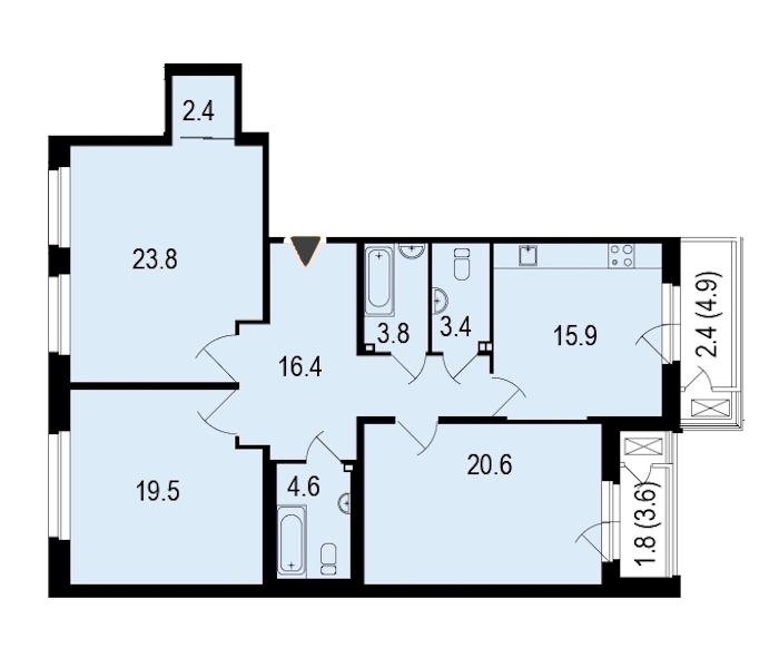 3-комнатная, 116 м² — ЖК ЖК Жемчужный берег