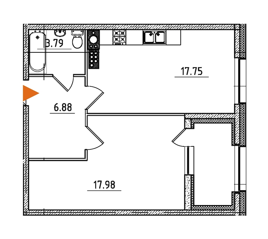 1-комнатная, 49 м² — ЖК ЖК Петровская доминанта