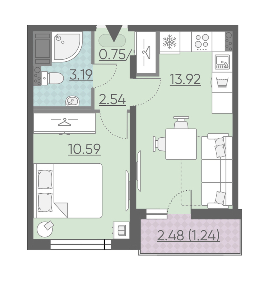 1-комнатная, 32 м² — ЖК ЖК Ручьи