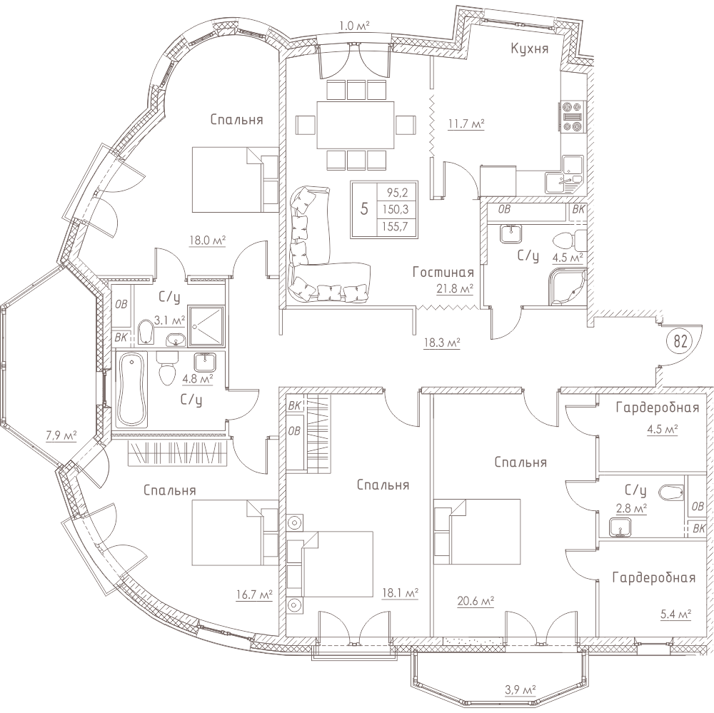 3-комнатная, 154 м² — ЖК ЖК Barcelona (Барселона)