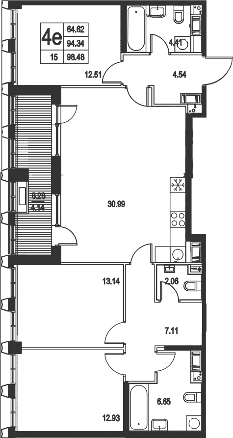 3-комнатная, 98 м² — ЖК ЖК Golden City (Голден сити)