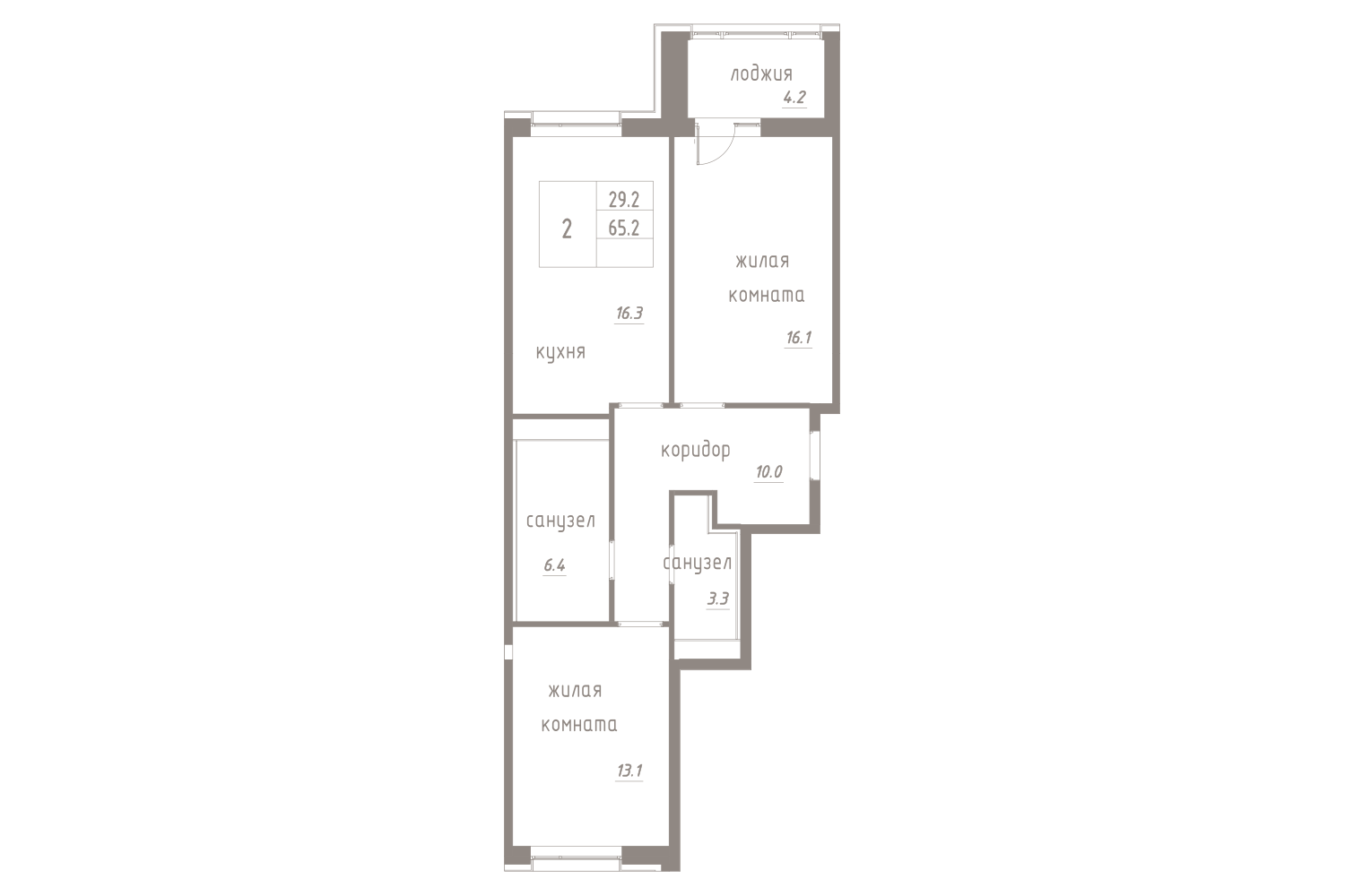 2-комнатная, 67 м² — ЖК ЖК Лайф Лесная