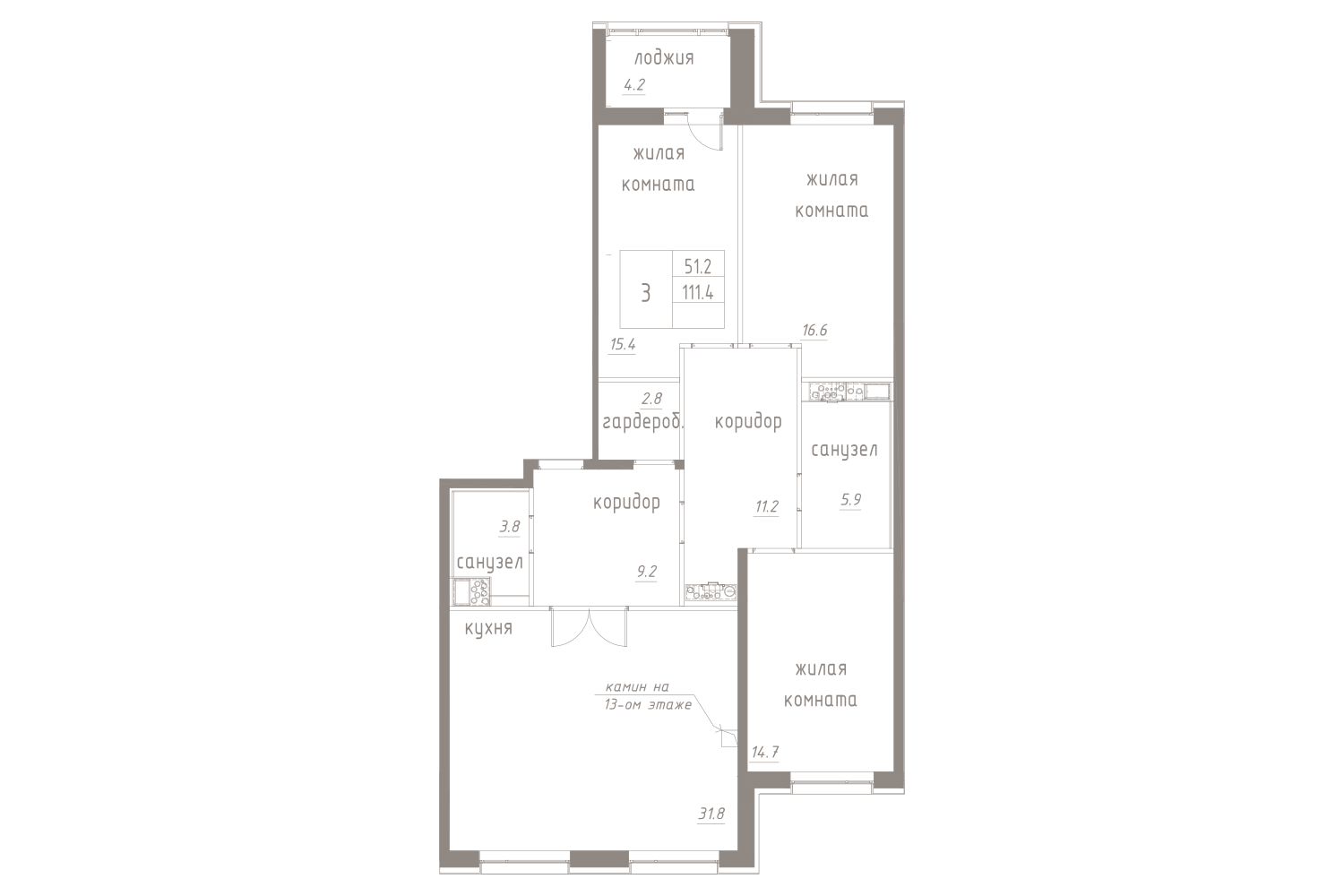3-комнатная, 114 м² — ЖК ЖК Лайф Лесная