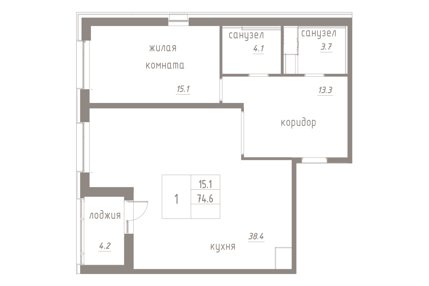 1-комнатная, 77 м² — ЖК ЖК Лайф Лесная