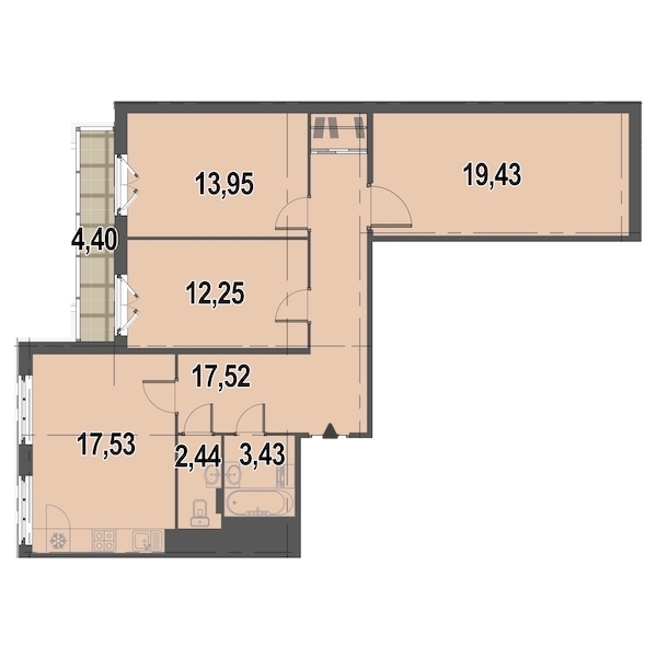 3-комнатная, 89 м² — ЖК ЖК Дом у Каретного