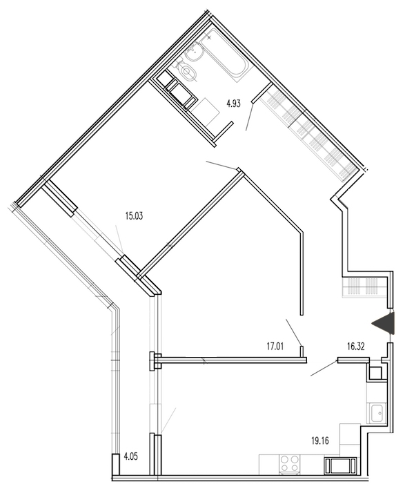 2-комнатная, 76 м² — ЖК Жилой дом Европейский парк
