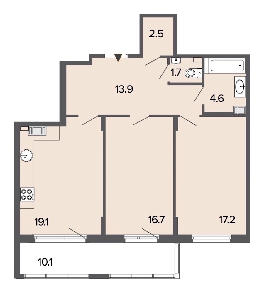2-комнатная, 76 м² — ЖК Клубный дом Болконский