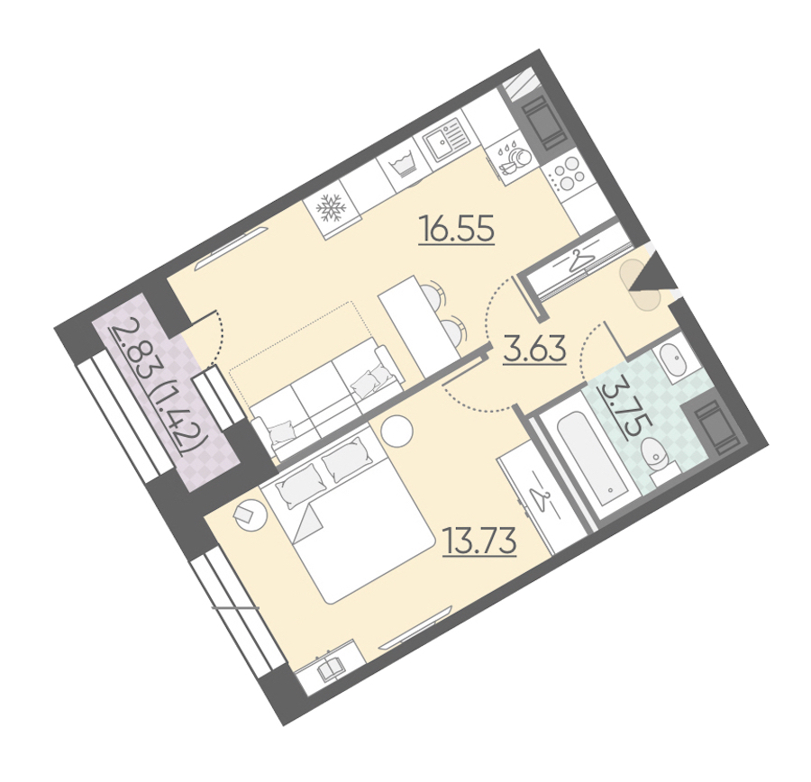 1-комнатная, 39 м² — ЖК ЖК Riviere Noire (Ривьер Нуар)