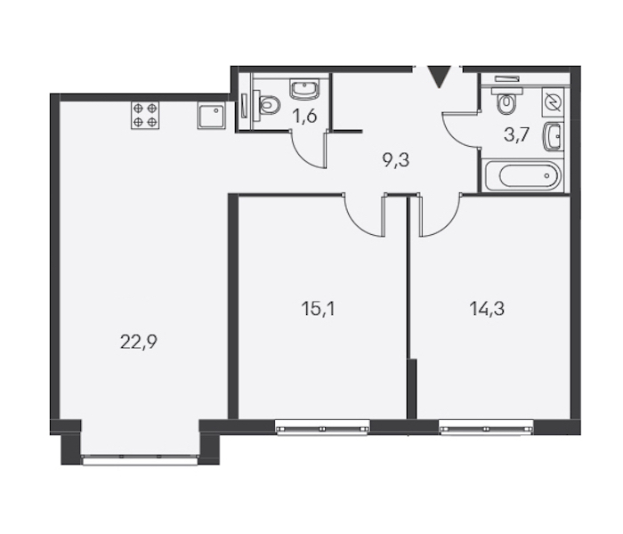 2-комнатная, 66 м² — ЖК ЖК Дальневосточный 15