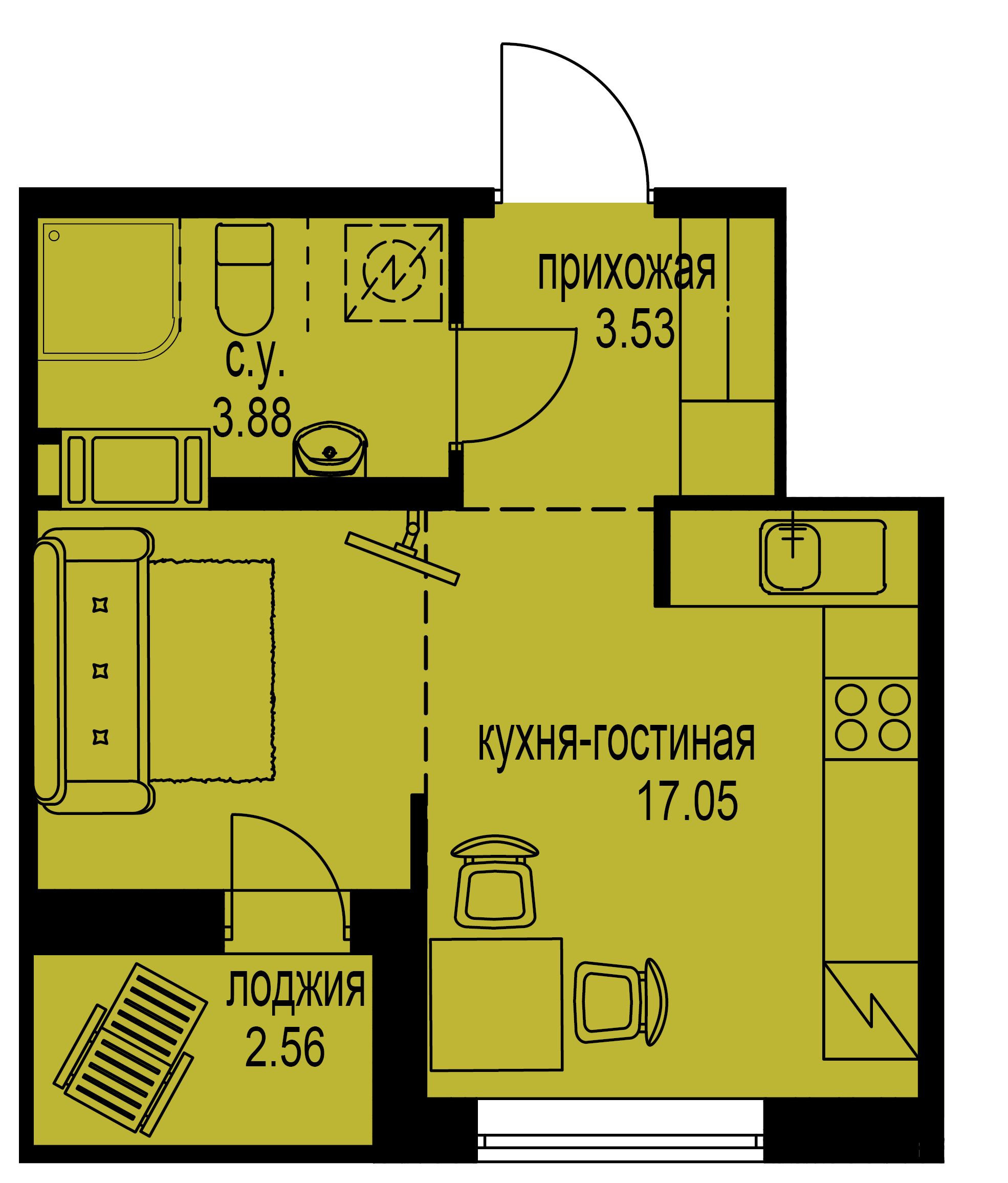 Студия, 26 м² — ЖК ЖК ID Мурино (Айди Мурино)