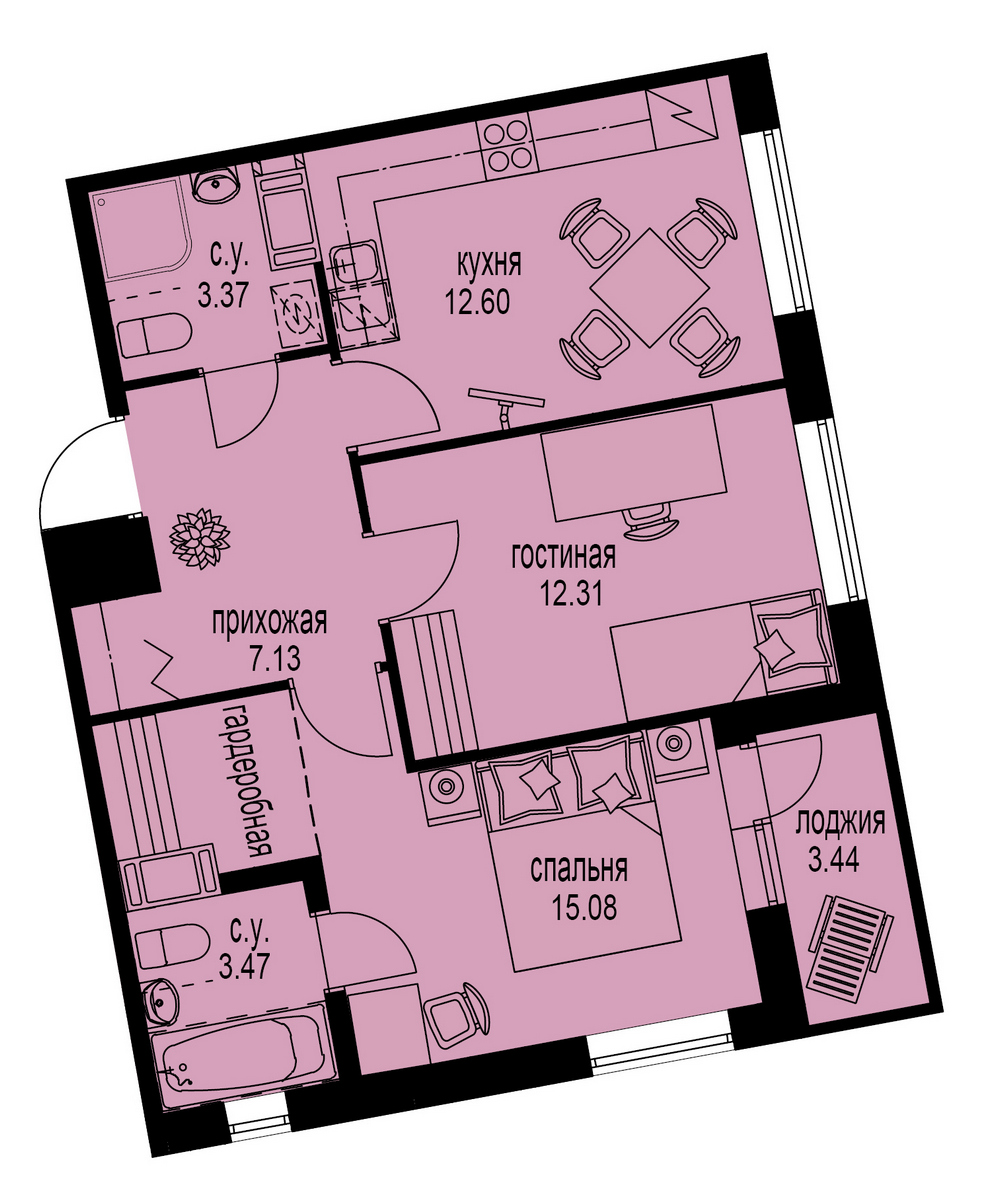 2-комнатная, 55 м² — ЖК ЖК ID Мурино (Айди Мурино)