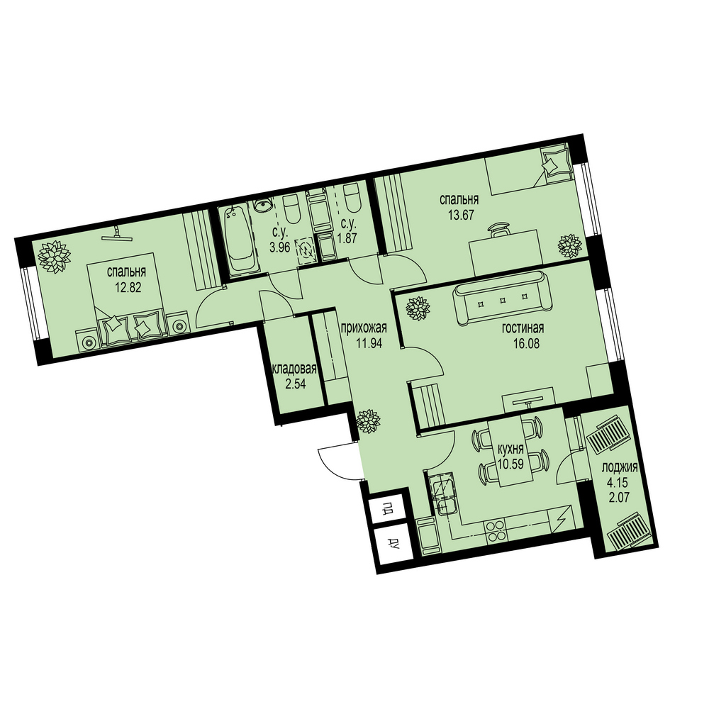 3-комнатная, 76 м² — ЖК ЖК ID Мурино (Айди Мурино)