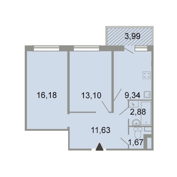 2-комнатная, 57 м² — ЖК ЖК Клёны