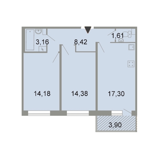 2-комнатная, 61 м² — ЖК ЖК Клёны