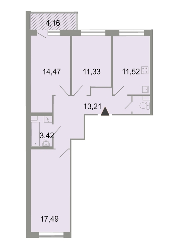 3-комнатная, 76 м² — ЖК ЖК Клёны