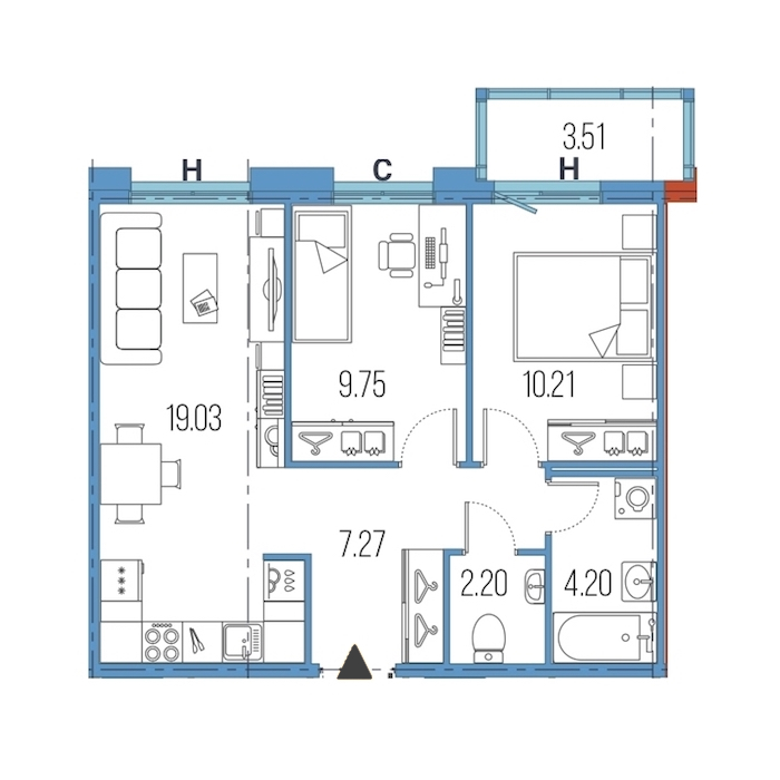 2-комнатная, 53 м² — ЖК ЖК Legenda Героев