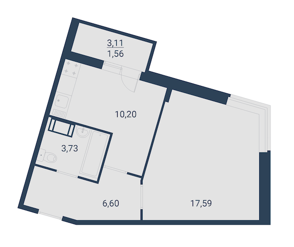 1-комнатная, 41 м² — ЖК ЖК Материк