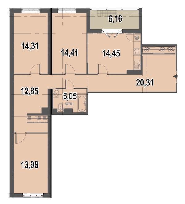 3-комнатная, 98 м² — ЖК ЖК Дом у Каретного