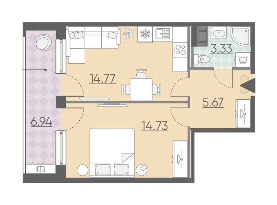 1-комнатная, 45 м² — ЖК Апарт-комплекс Neopark (Неопарк)