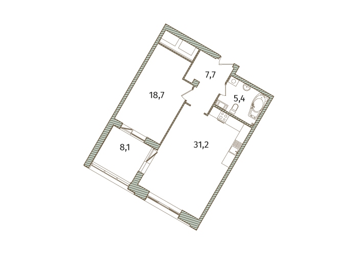 2-комнатная, 71 м² — ЖК МФК Аватар (МФК Avatar)